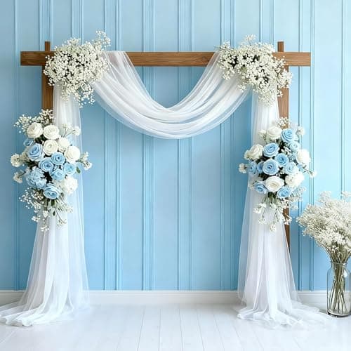 2 Panels Wedding Arch Draping Fabric 30" x 19Ft White Sheer Fabric Drapes Tulle Backdrop for Birthday Baby Shower Bridal Shower Ceiling Home Decor - Image 1