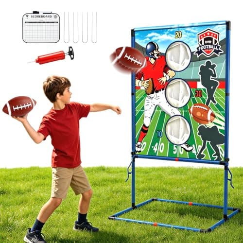 Football Target Toss Toy and Game Set, Outdoor Lawn Games, Indoor Football Throwing Target Toy with 4 Footballs Family Party Fun Sports Toy for Kids Boys Ages 3-8 8-12 - Image 1
