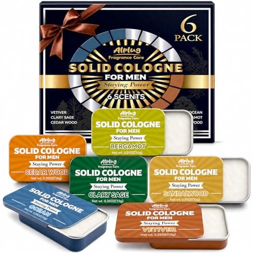 ALPLUG 6 Pack Solid Cologne for Men, Mens Perfume Gifts with Cedar Wood, Clary Sage, Vetiver, Sandalwood, Bergamot, Ocean, Fathers Gifts for Husband Dad, Travel Day Gift - Image 1