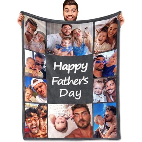 DayOfShe Fathers Day Personalized Gift for Dad Husband Grandpa Custom Blanket with Pictures,Personalized Mother Father Photo Blanket as Best Dad Ever Gifts from Daughter Son - Image 1
