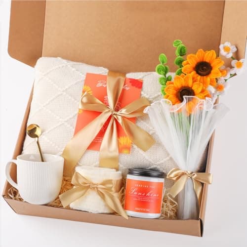 Sunflower Birthday Gifts for Women, Care Package for Women, Birthday Box for Woman, Hug in A Box, Get Well Basket, Gift Set, Self Care Gift Basket, Self Care Package Mom, Sister, Wife, Girlfriend, Coworker - Image 1