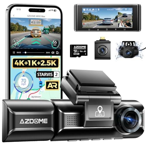 AZDOME M550 Max 4K 3 Channel Dash Cam, Dual STARVIS Sensors, 4K+2.5K+1080P Front and Rear Inside Triple Car Camera, Built-in WiFi GPS, 64GB Card Included, IR Night Vision, Ride Share Accessories - Image 1
