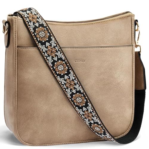 GEMIU Purses for Women Medium Crossbody Purse Crossbody Bags Leather Shoulder Bags with Guitar Strap Light Brown - Image 1