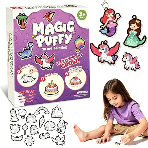 LINEQIC 3D Art Craft Kit Aqua Magic Puff,Magic Foam Texture Painting Kit,Princesses Theme DIY Color Activity,Best Bithday Gift for Girls & Boys Age 3 4 5 6 7 8,Screen-Free Travel Creative Gift Toys - Image 1