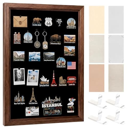 Magnetic Board for Wall 11.8" x 17.7",Magnet Display Board with 6 Background Papers,Wooden Frame Bulletin Boards No-Drill Wall Decor,Renter Friendly,Travel Souvenirs,Home Decor for Living Bedroom Dorm - Image 1