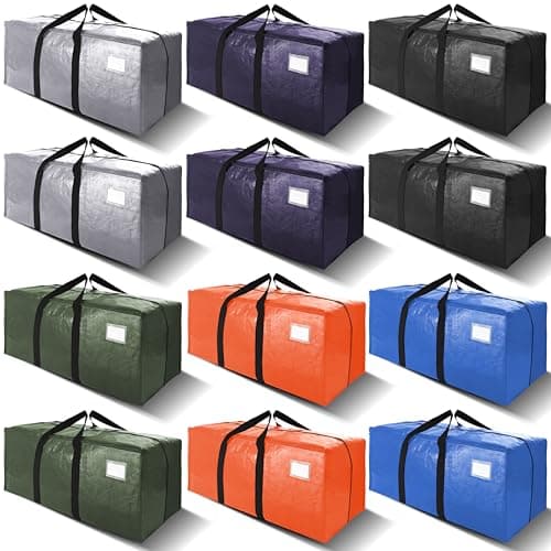 VELVETSURE 12 Pack Heavy Duty Extra Large Moving Bags W/Backpack Straps - Strong Handles & Zippers, Storage Totes For Space Saving, Fold Flat, Alternative to Moving Box and Storage Bin, Multicolor - Image 1