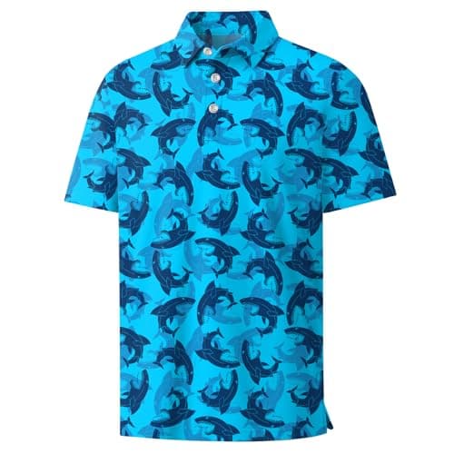 Rioofinx Hawaiian Shirts for Boys Quick Dry Moisture Wicking Short Sleeve Golf Polo Funny Print Active School Uniform SY 13-14T - Image 1