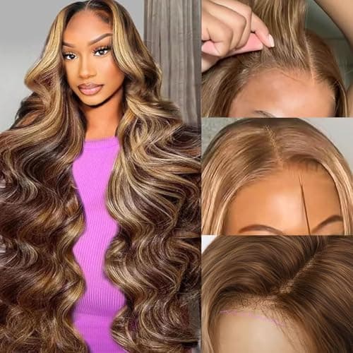 Yeuoin #4/27 Ombre Highlight Lace Front Wigs Human Hair Pre Cut 5X5 Glueless Honey Blonde Body Wave Wigs for Women Pre Plucked with Baby Hair Lace Closure wig 200% Density(36inch) - Image 1