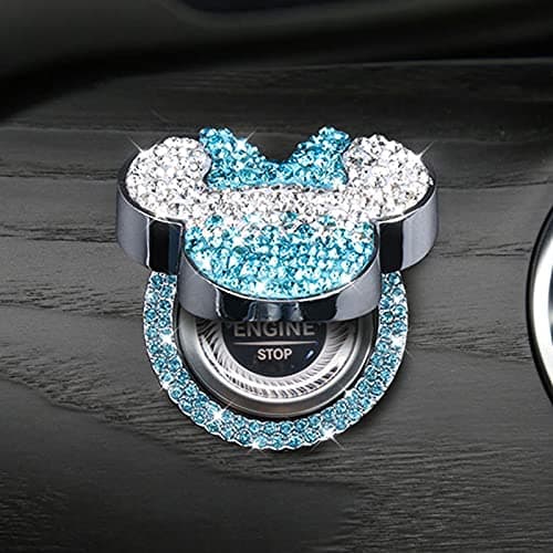 Pangpai Blue Crystal Rhinestones Car Engine Start Stop Button Cover, Zinc Metal, Interior Sticker for Women - Image 1