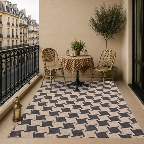 Latte&Fog Modern Checkered Easy Jute 4x6 Rug, Washable Outdoor Patio Rug for Living Room, Black and Brown Contemporary Non Slip Natural Indoor Carpet for Bedroom Backyard Office Dining Room - Image 1