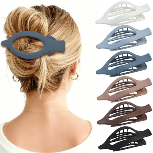 CHANDAT Flat Hair Clip 6 pcs Lay Down Claw Clips Hair Accessories for Women -Brown Blue - Image 1