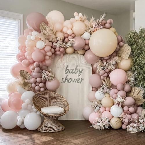 Dusty Pink White Balloon Garland Double Stuffed Baby Pink Nude Beige Balloons Cream Balloon Arch Kit for Boho Baby Shower Easter Birthday Bridal Shower Wedding Mother's Day Party Decorations - Image 1