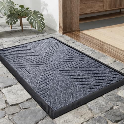 UKISS All-Season Front Door Mat Outside Entrance, Absorbent, Heavy-Duty Low-Profile Non-Slip Doormat Indoor Outdoor, Stain and Fade Resistant Washable Rubber Mat for Entryway,30''x17.5'', Grey - Image 1