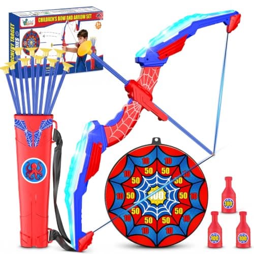 TIGTECGAME Bow and Arrow for Kids, LED Light Up Archery Shooting Set, 10 Suction Cup Arrows, Indoor Outdoor Backyard Game Toys for Boys & Girls Ages 4-12, Birthday