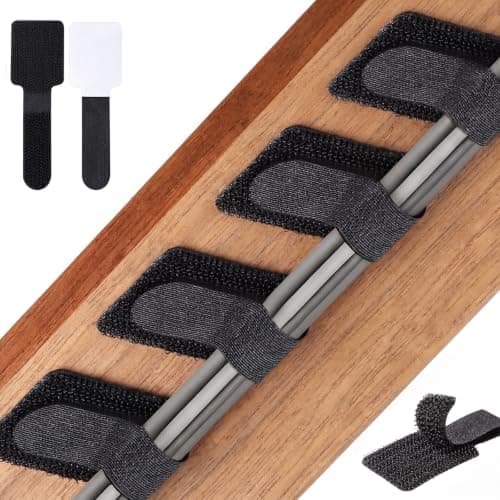 100PCS Cable Management Under Desk, Hook and Loop Cable Straps Self Adhesive Cable Organizer, Reusable Cable Ties for Cords Home Office TV Computer Car Wire Organizer, Black - Image 1