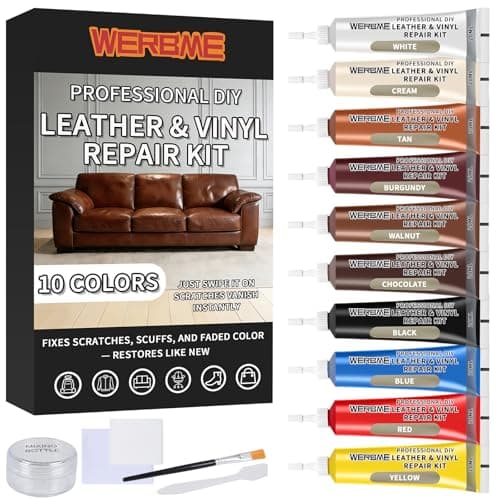 WERBME Leather & Vinyl Repair Kit for Furniture, Car Seats, Sofa, Jacket & Purse – DIY Color Repair for Scratches, Cracks, Holes, Burns, Peeling & Fading – 10 Mixable Colors - Image 1