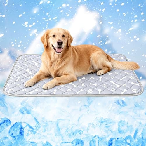NACOCO Dog Cooling Mat with Non-Slip & Internal Waterproof Leakproof Design, Extra Thick, Machine Washable for Medium and Large Dogs for Crates, Beds, Sofas, Cars (44'' x 32'' X-Large, Grey Bone)