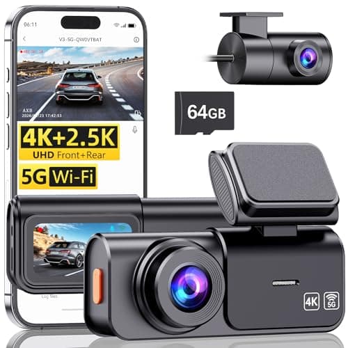AXB Dash Cam Front and Rear: 4K+2.5K Dashcam with 5G WiFi APP Control & 64GB Card - Dual Dash Camera for Cars with 24H Parking Mode Night Vision Loop Recording Emergency Lock (V3) - Image 1