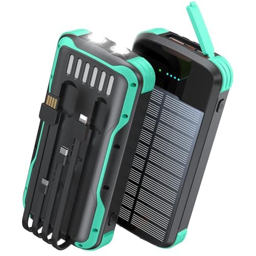 SOXONO Solar Charger Power Bank, PD 20W Fast Charging External Batter, 40000mAh Portable Phone Charger Built in 4 Cables with Dual Bright Flashlights for Camping, Hiking, and Outdoor Use(Green) - Image 1