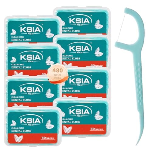 KSIA Klear Dental Floss Picks, 480 Count Tooth Picks Flossers, Dental Floss Cleaner, Dental Flossers for Family, Keep Teeth Clean, Remove Food and Plaque, with 8 Portable Cases - Image 1