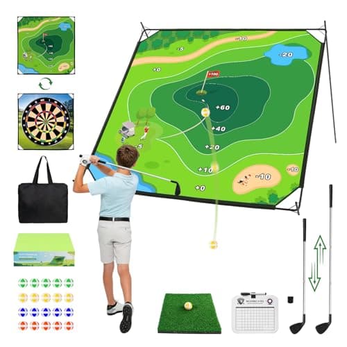 Battle Golf Chipping Game Mat, 59x59 inch Double Sided Golf Hitting Mat Outdoor Indoor Adjustable Golf Games Mat, Score Sticky Playing Golf Balls for Home Backyard Garage Game, Gift for Young Adults - Image 1
