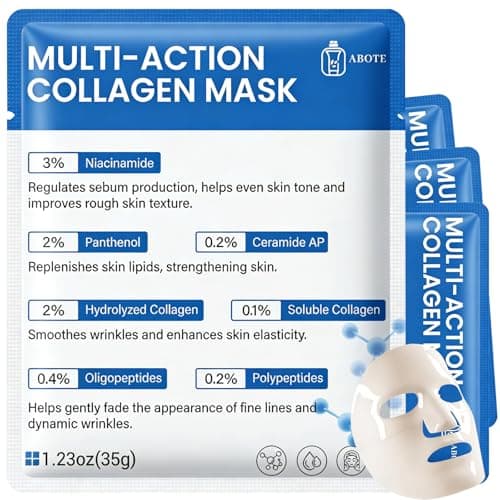 ABOTE Collagen Facial Sheet Mask - Overnight Jelly Gel Transforming from White to Transparent for Glass Glow Skin, Boost Elasticity, Even Skin Tone & Hydrate, 1.23oz (35g) x 4 Pack - Image 1