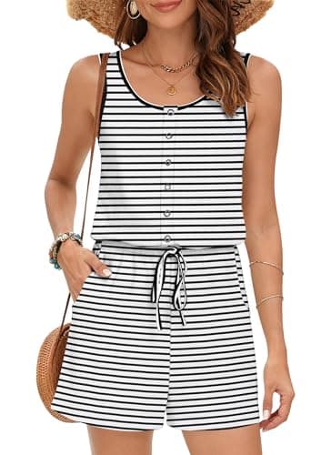 MISFAY Women Sleeveless Romper Button Scoop Neck Jumpsuit Pocket BWS - Image 1