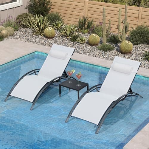 PURPLE LEAF Patio Oversized Chaise Lounge Chair Set with Side Table Pool Adjustable Recliner Chairs for Outside Beach Outdoor Sunbathing Tanning Poolside Lounger Chair, White - Image 1
