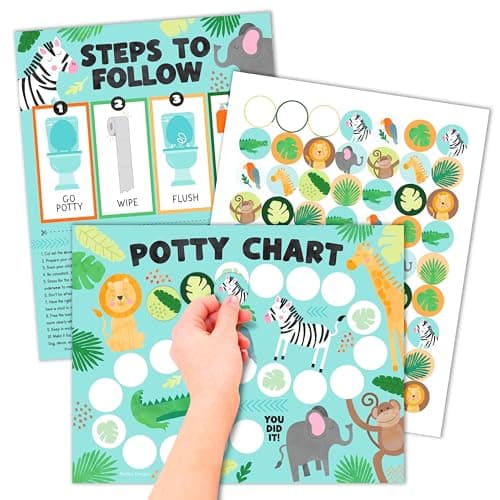 Hadley Designs Potty Training Chart for Toddlers Boys -10 Sticker Potty Chart for Toddlers Girls, 8.5x11" Potty Training Sticker Charts for Toilet Success, Safari Toddler Reward Chart for Kids - Image 1