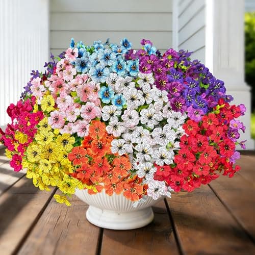 QSPEROV Artificial Flowers for Outdoors UV Resistant, 12 Bundles Realistic Faux Daisy with Eucalyptus Leaves Fake Plants for Porch Patio Planter Garden Decoration (9-Color Mix) - Image 1