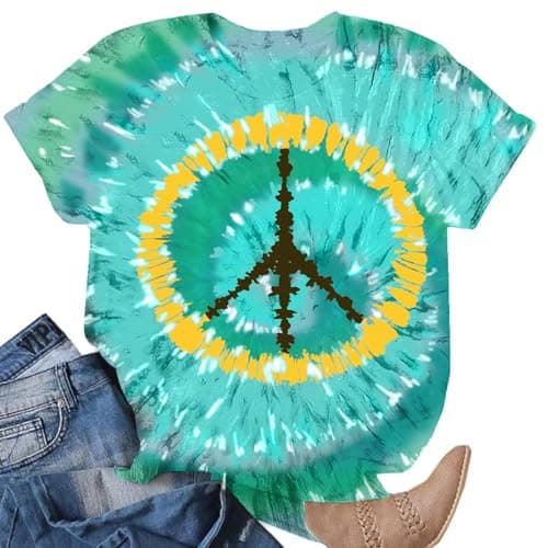 Women Hippie Shirt 60s 70s Tie Dye Hippie Costume T-Shirt Peace Love Tshirt Vintage Graphic Tee Tops - Image 1