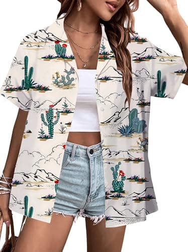 Western Shirts for Women Cowgirl Outfits Country Rodeo Tops Hawaiian Vacation Cute Country Concert Tops White - Image 1