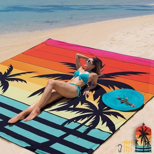 AISPARKY Beach Blanket Waterproof Sandproof Extra Large, Oversized Beach Mat, Quick Drying&Compact&Lightweight, Picnic Blankets Vacation Essentials for Outdoor Beach Camping (79" X 83" (4 Person)) - Image 1