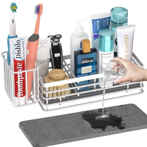 Yofidra Sponge Holder for Kitchen Sink Organizer Caddy: Sink Sponge with Instant Drying Stone, Metal Stainless Steel Basket Home Decor Storage and Organization Accessories 9.5" X 3.5" X 5.2" (White) - Image 1