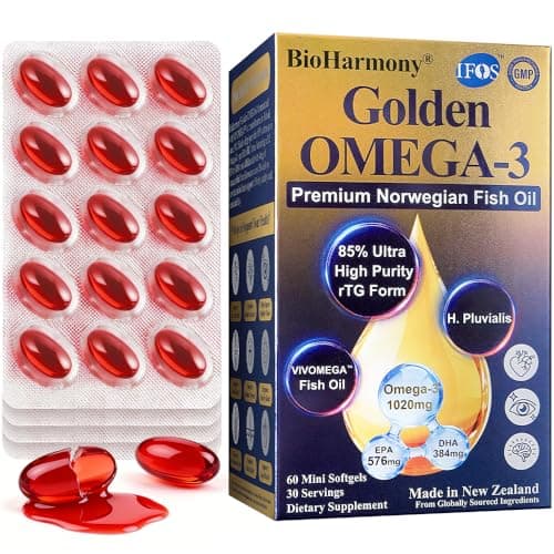 BioHarmony Fish Oil Omega-3 1020mg – 85% rTG High Absorption with EPA 576mg DHA 384mg – IFOS 5 Star Norwegian Fish Oil, Blister Pack, Manufactured in New Zealand, 60 Softgels - Image 1