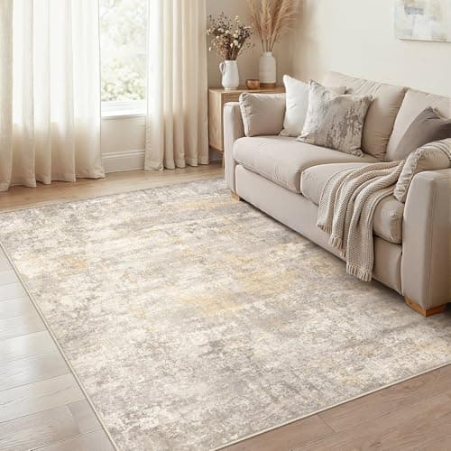 cotiled 5x7 Area Rugs for Living Room - Washable Neutral Abstract Carpet Non Slip Soft Rug for Bedroom & Dining Table, Robot Vacuum & Pet Friendly Floor Decor Gold/Grey/Brown - Image 1