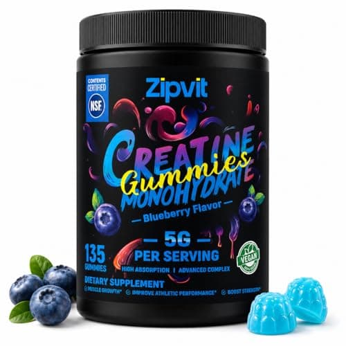 zipvit Creatine Monohydrate Gummies (5g) – Pre-Workout Energy & Muscle Growth Support for Men & Women | Blueberry Electrolyte Gummies (135 Count) - Image 1