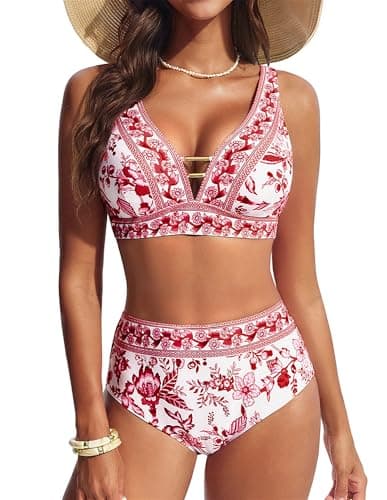 Hanna Nikole Womens Bikini Sets 2 Piece Swimsuits Floral Print High Waisted Bathing Suits Tummy Control Push Up High Cut Swimwear - Image 1