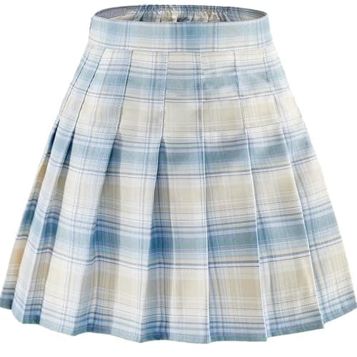 Girl Uniform Pleated Skirts Casual Blue Plaid Summer Fashion Skirt for Girls Golf Workout Skorts bulit in Shorts Size 8 - Image 1