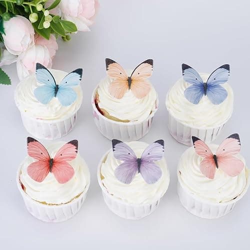 50Pcs Edible Butterflies for Cake Decorating Small Pastel Colorful Butterfly Cake and Cupcake Toppers Wafer Paper butterfly Decorations for Wedding Baby shower Birthday Cake Topper (Mixed Colors) - Image 1