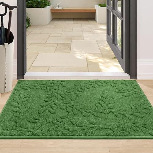 BEQHAUSE Dirt Trapper Door Mats 24”x36”, Non-Slip TPR Backing Dog Doormat, Super Absorbent Welcome Mat for Front Door, Mud Shoes & Paws, Washable Entry Rugs, Green - Image 1