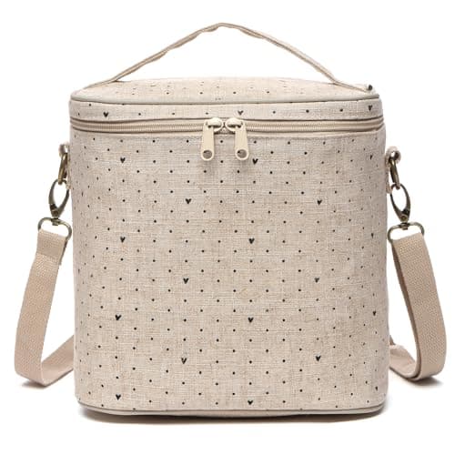 neatlife Lunch Bag for Women, Soft Linen Lunch bag with adjustable shoulder strap, Insulated Womens Lunch Bag for Work, Machine Washable Lunch Box with removable liner (Black Small Dots) - Image 1