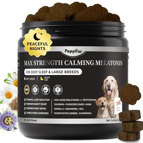 Melatonin for Dogs - Advanced Dog Calming Chews for Restful Sleep & Emotional Support, Calming Treats for Dogs Relaxation, Stress Anxiety Support - Separation, Thunder, Fireworks, Bacon Flavor, 90Ct
