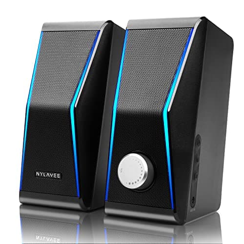 Nylavee Computer Speakers, Hi-Fi Stereo Sound PC Speakers with Bluetooth 5.0 and 3.5mm AUX-in, 14W AC Powered, Built-in Equalizer Modes and RGB Lights for Desktop PC, Monitor, Laptop, PS5, Xbox - Image 1