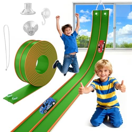 TAEMVV 15 Ft Dual Flexible Race Track for Kids, DIY Ramps Car Track Set Compatible with Hot Wheels 1/64 Diecast Cars, Reinforced Suction Cup Flex Track Gift for Boys Girls 3+, Green&Orange - Image 1