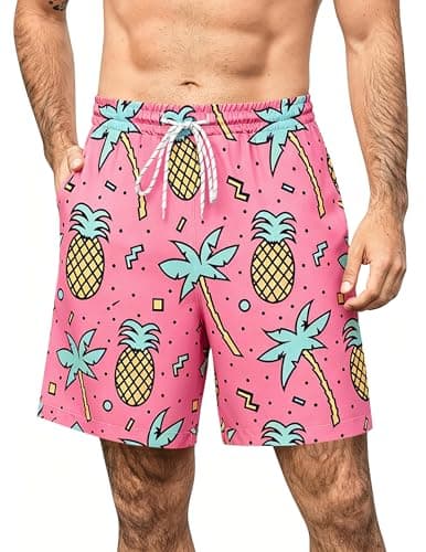 Aprolive Mens Shorts for Men Striped Slim Fit Swim Trunks Pool Shorts 7 Inch Inseam Breathable Running Work Shorts(Pink,X-Large) - Image 1
