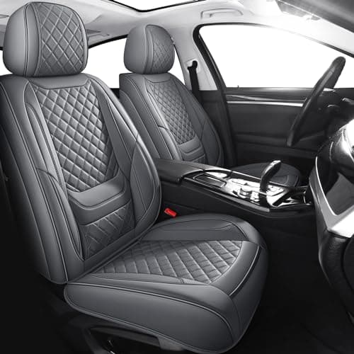 Chezope Car Seat Covers Full Set, Grey Leather Seat Covers, Breathable Front and Back Car Seat Protectors, Wear-Resistant Seat Covers Universal Fit for Most Cars SUV Truck (Grey-Diamonds, Full Set) - Image 1