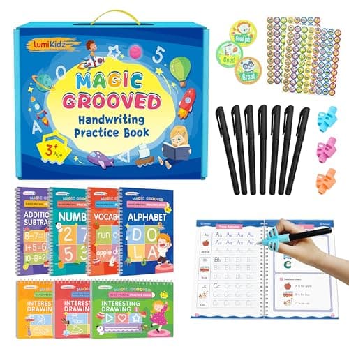Lumikidz Magic Grooved Writing Practice for Kids Ages 3–5 - Reusable Grooved Writing Books for Kids 3–5 - Handwriting Practice for Kids 5–7 - Preschool Tracing Books & Learning Activities - Image 1