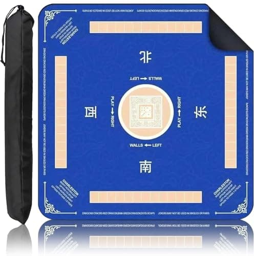 Mahjong Mat,Royal Blue Design with Chinese Direction Characters,Anti-Slip Noise Reduction Game Mat 31.5×31.5 Inch for Poker,Board Games, Dominoes and Card Games - Image 1