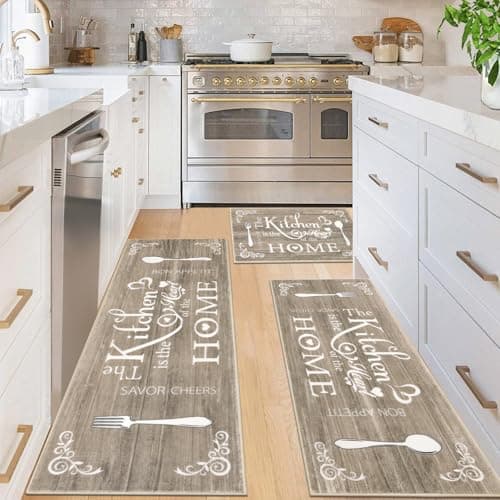 Vaukki Boho Kitchen Rug Sets 3 Pieces, Washable Kitchen Mats for Floor, Non Slip Soft Kitchen Area Rug Floor Mat for Kitchen, Laundry Room and Hallway (Dark Brown, 20''x32''+20''x47''+20''x59'') - Image 1